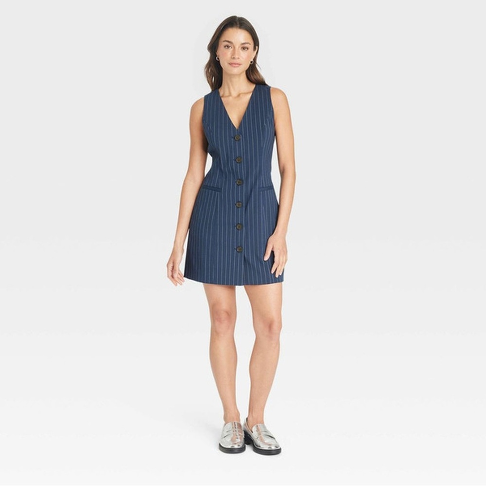 A New Day Pinstripe Mini Vest Dress - NWT